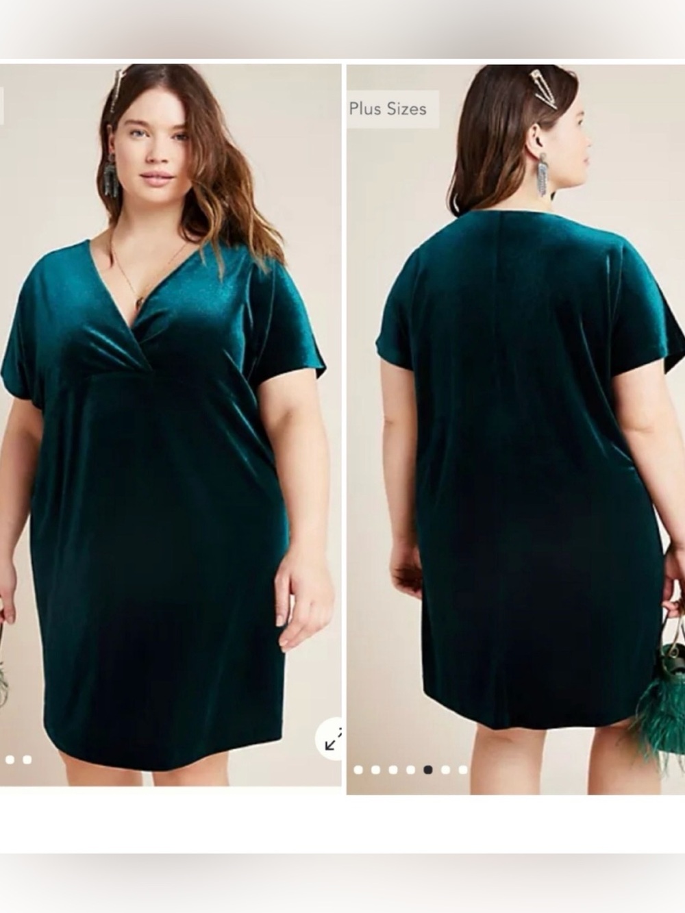 Sunday in Brooklyn Anthropologie Velvet Teal Green V-Neck Shift Dress 2X
